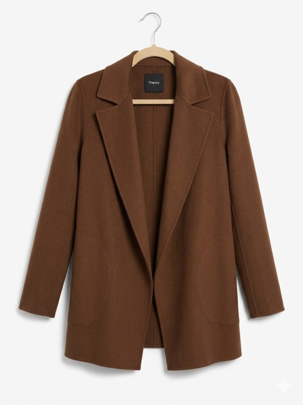 $595 Theory Clairene Open Front Jacket Brown Wool Cashmere Coat Size P Pristine